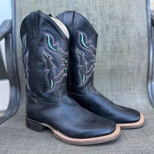 Old West Childs Black Square Toe Cowboy Boot BSC1896 Boys Size 6